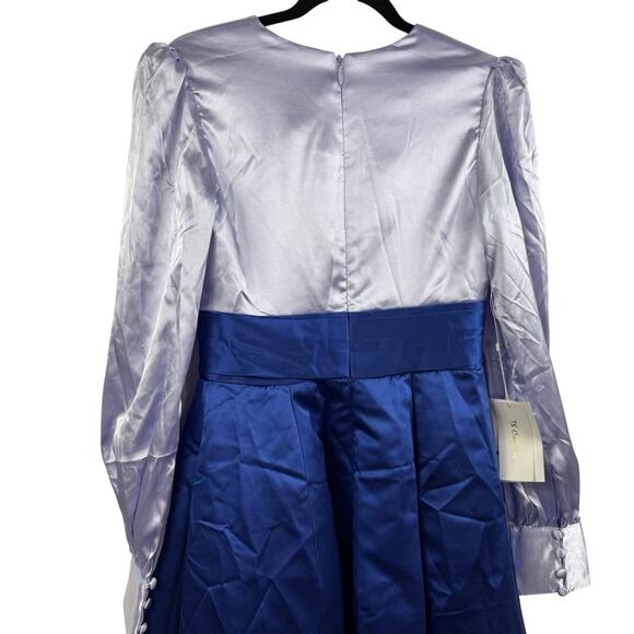 New Castlecore TS Couture Colorblock Blue Maxi Gown Puff Sleeve Evening HOCO - Picture 13 of 16